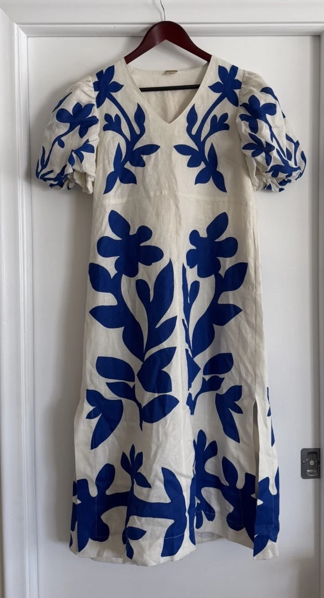 magaschoni linen dress sale NWT MAGASCHONI Linen Blend Border Print Dress Sz M