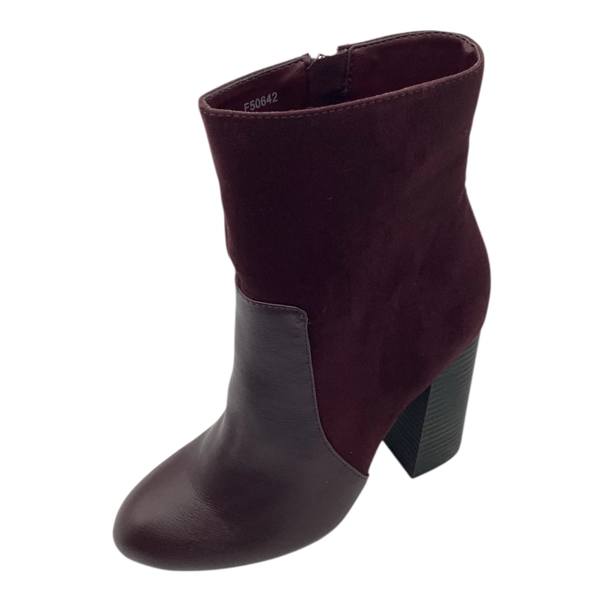 Anne Michelle Womens Ankle Boots UK 3 Burgundy Faux Leather Block Heel Winter