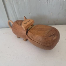 Zoo Line Vintage 1959 Teak Wood Hippopotamus Hippo MCM Ring Desk Trinket Box 
