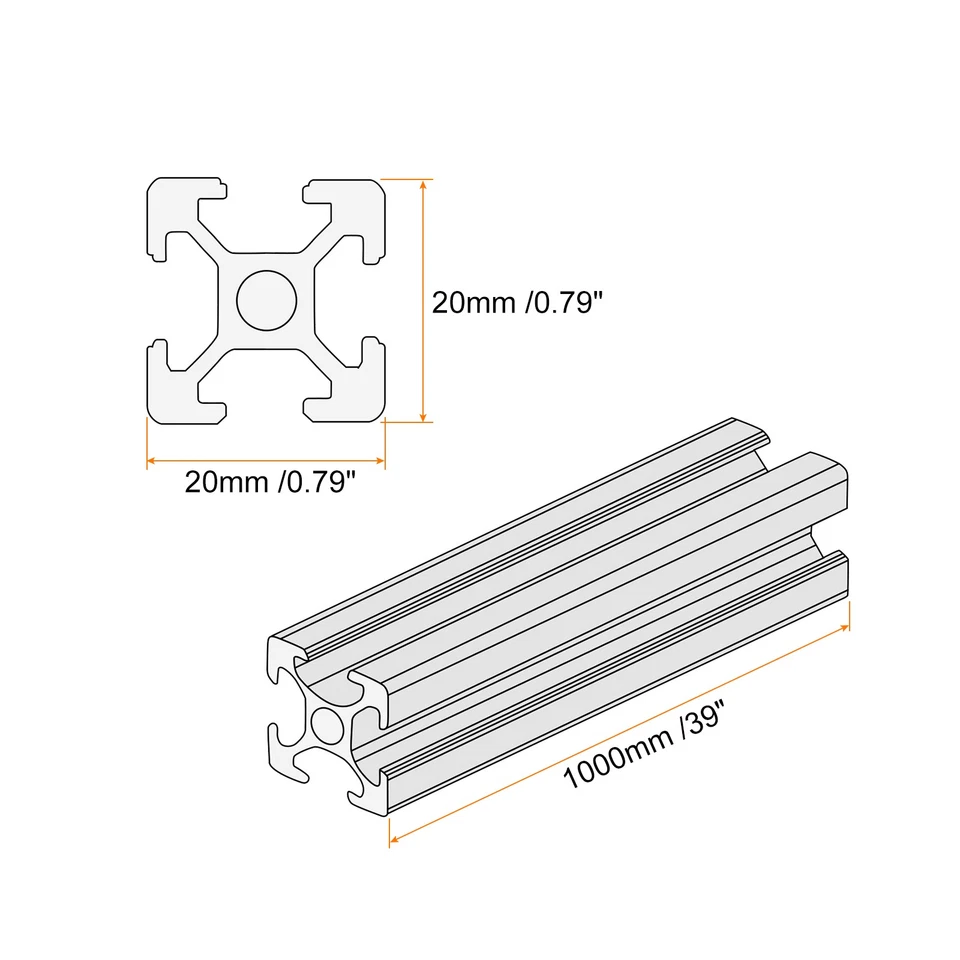 10Pcs 1000mm Length Silver White 2020 V-Slot Groove Aluminum Extrusion Frame - Image 2 of 3