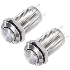 Latching Metal Push Button Switch 10mm 1NO Silver, High Head, 2pcs