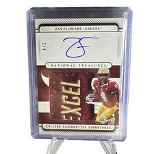ZAY FLOWERS 2/4 ROOKIE PATCH AUTO RPA ON CARD AUTOGRAPH 2023 NATIONAL TREASURES. rookie card picture