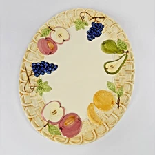 Large Platter Sanor Ceramica 19" Ceramic Basketweave Fruit Embossed Oval Tray