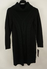New Nina Leonard Heavyweight Cable Knit Cowl Sweater Dress Women's Medium Black
