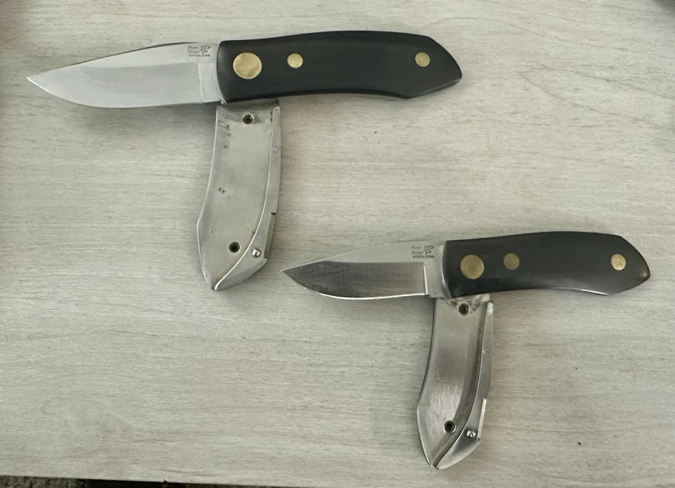 Vintage set of Frost Cutlery Swing Lock Knives 1980s from designer Barry Woods - Image 2 of 4