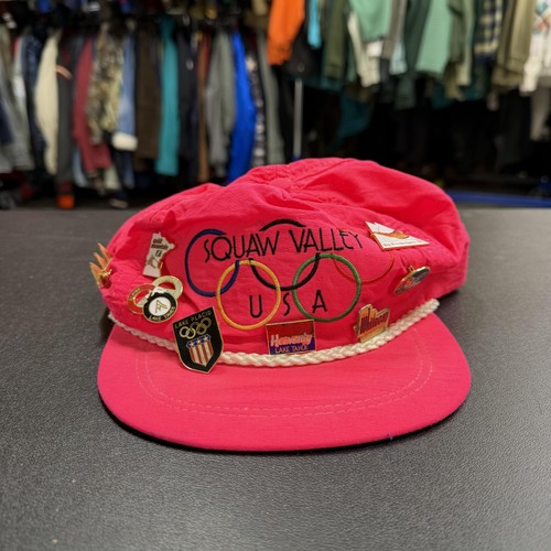 Vintage Squaw Valley USA Hat Cap Strap Back Mens One Size Pink Olympic Ski 80s
