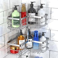 Duschablage Ohne Bohren 2 StüCke Shampoo Halterung Rostfrei Silber Mit 8 Haken