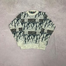Vintage Knitted Jumper Abstract Patterned Grandad Knit Sweater Men's L