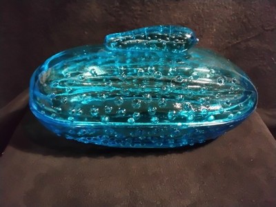 ANTIQUE BRYCE HIGBEE & COMPANY AQUA BLUE GLASS CUCUMBER PICKLE RELISH DISH