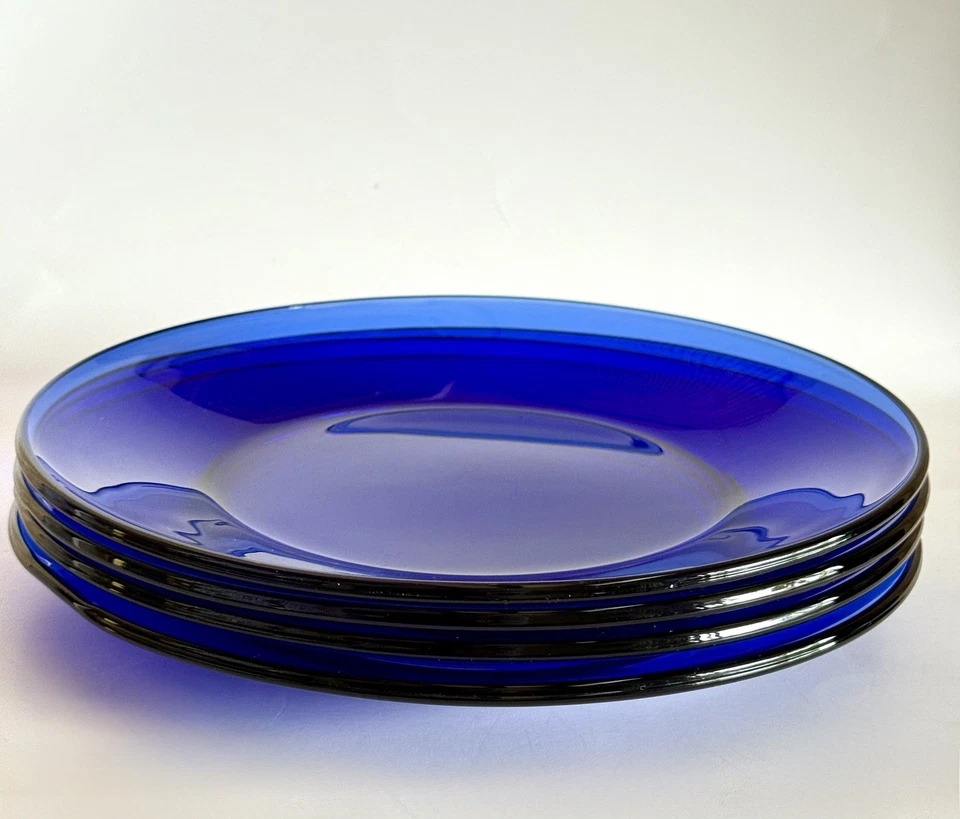 VTG Cobalt Blue ANCHOR HOCKING Royal Blue 10” Dinner Plates Set of 4 - Image 2 of 4
