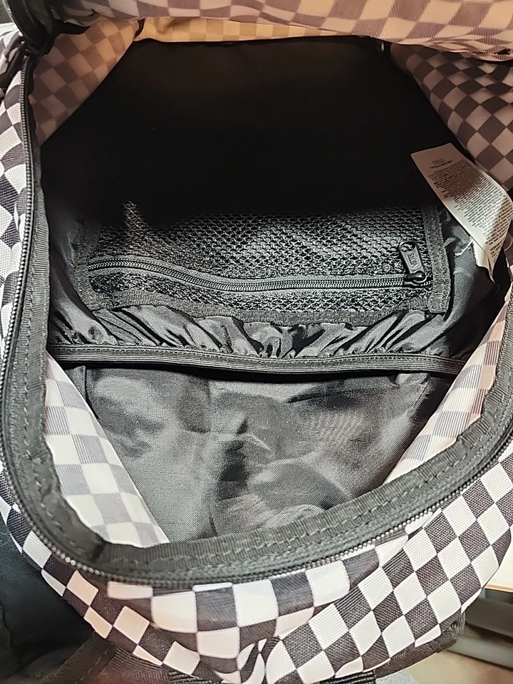 Mochila unissex Vans Alumni Pack quadriculada preta/branca para laptop usada - Imagem 3 de 4