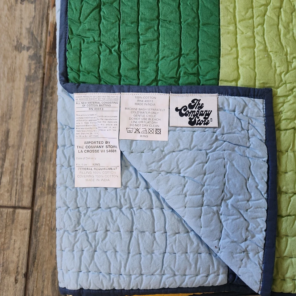 Edredón The Company Store King 97 X 105 Lt Azul Rayas Negritas Verde Rojo Amarillo Nuevo sin Etiquetas Foto 2 de 4