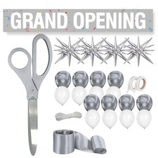 Silver Ribbon Cutting Ceremony Kit - 25 Inch Scissors for Grand Opening Satin...
