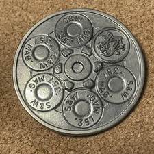 S W Smith  Wesson Belt Buckle Round 357 MAG 1980 Silver Tone Pewter