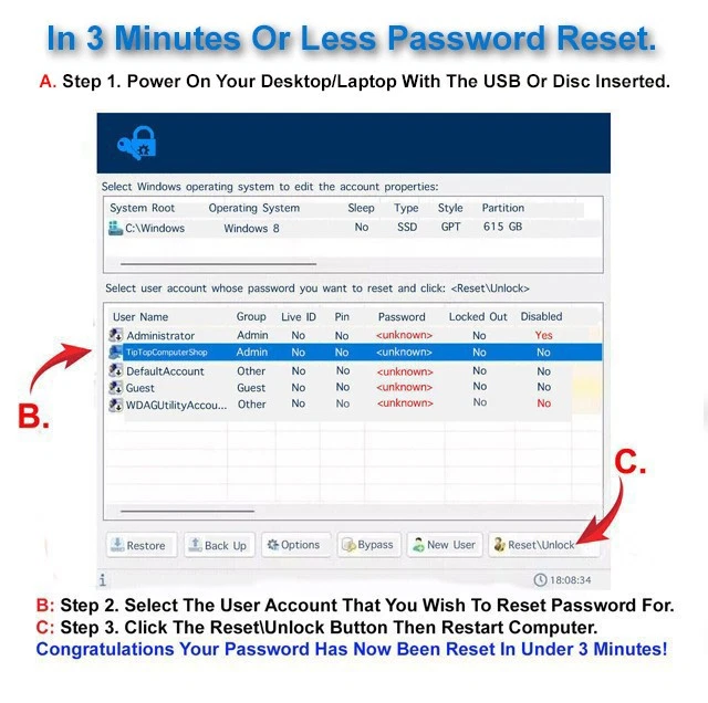 2025 Windows Password Reset USB + Disc Combo Win 11, 10, 8.1, 8, 7, XP, Vista - Image 2 of 2