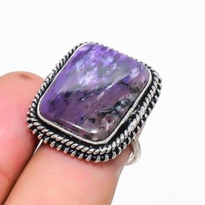 Natural Russian Charoite Gemstone 925 Sterling Silver Ring Size 5 l306