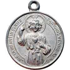 MEDALLA RELIGIOSA NIÑO JESÚS VINTAGE ANTIGUA MILAGROSA VIRGEN SANTA INFANCIA ENCANTO