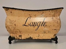 Metal Antique-Look Clawfoot Tub with 'Laugh Often' Quote, Storage, Decorative