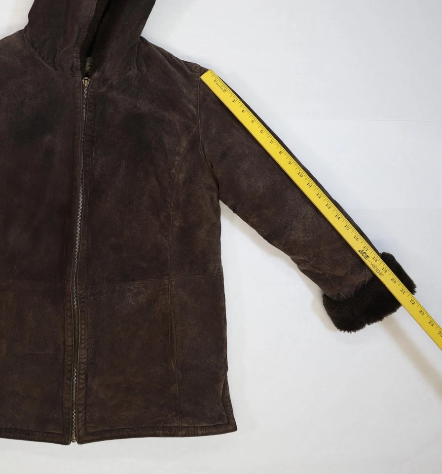 St. John's Bay Jacket Mens Large Brown Washable Suede Hooded Faux Shearling - Image 4 of 4