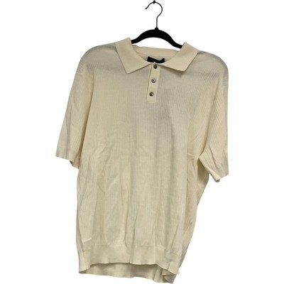 Massimo Dutti Mens Polo Shirt Large L Ecru Cotton Knit Short Sleeve 0902/366 NWT