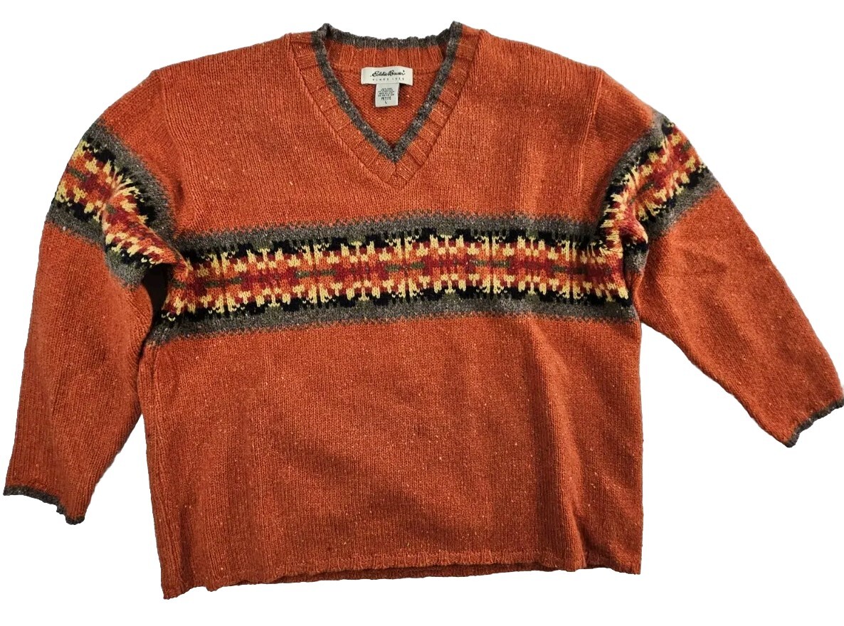 Eddie Bauer Sweater Women Large Petite WOOL Blend Burnt Orange