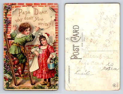 Papa Dear Why Don t You Write? Postcard Eva Smith 1910 American Art Embossed