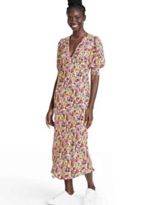 Rixo Dress 0 Ditzy Floral Smocked Midi Cottage Boho Prairie Brunch Cruise Vacay