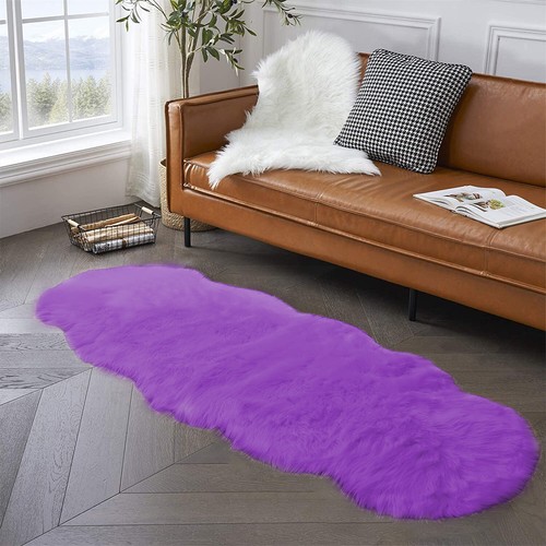 Alfombra púrpura piel sintética esponjosa alfombra piel de oveja sintética para decoración de dormitorio sala de estar - Imagen 25 de 28