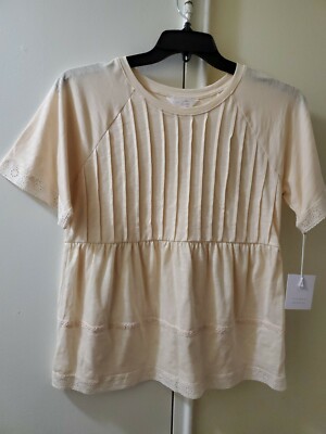 Women's LC Lauren Conrad Cream Silk Beige Lace Hem Peasant Top Sz xsmall  $36