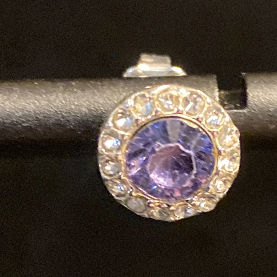 Pendientes perforados de diamantes y amatista simulados morados redondos bisutería de colección Foto 4 de 4