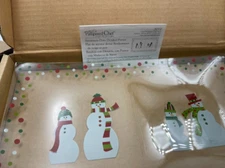 Discontinued PC Glass Snowman Dots Divided Platter with Care Use Sheet Item 3012