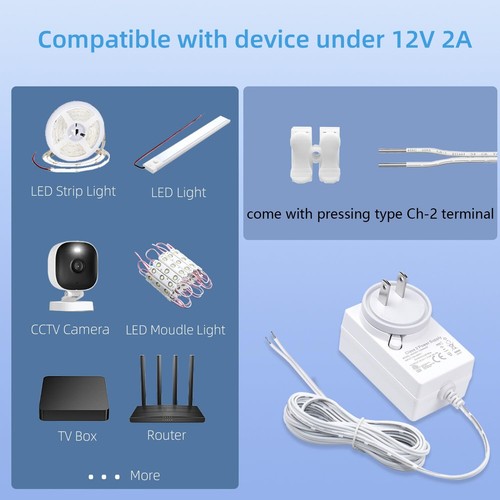 12V 2A Power Supply Adapter DC Transformer with Bare 2-Wires 5 Feet Cable for... - Picture 4 of 6