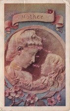 Child and Mom Mothers Day Card Motherhood Carving Vtg Postcard F23