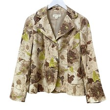 COLDWATER CREEK Floral Blazer Size 12 Petite Linen Blend Jacket