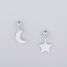 925 Sterling Silver Moon Star Ball Drop Dangling Stud Earrings Gift B36
