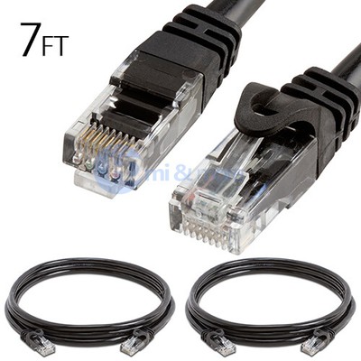 2x 7FT CAT6 Cable Ethernet Lan Network CAT 6 RJ45 Patch Cord Internet Black