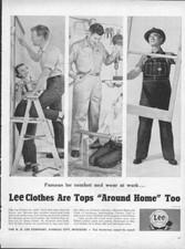1954 Lee Clothes PRINT AD Men Work Clothes Overalls Around Home Too