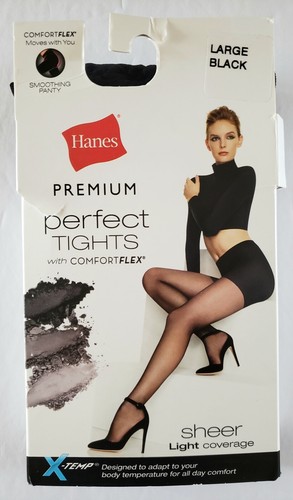 Hanes Premium Perfect Tights Sheer Light Coverage With ComfortFlex Black Large - Picture 2 of 4