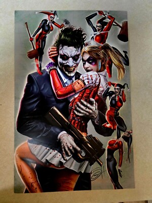 GREG HORN Pin-up  Harley Quinn & Joker  Batman Signed 11x17 Print Autograph