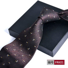 New Classic Polka Dot Brown White JACQUARD WOVEN 100 Silk Men's Necktie Tie