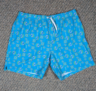 Bear Bottom Swim Trunks Mens XL 7in Inseam Blue Geometric Mesh Lined Stretch