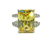 Large Yellow and Clear Cubic Zirconia Stone Statement Ring  36 Carats - NEW