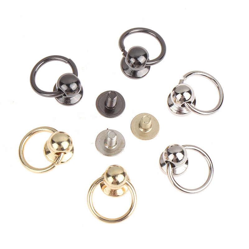 20 Pezzi Borchie In Ottone Massiccio A Testa Rotonda Con Anello O-Ring E Vite Per Fissaggio - Argento - 3