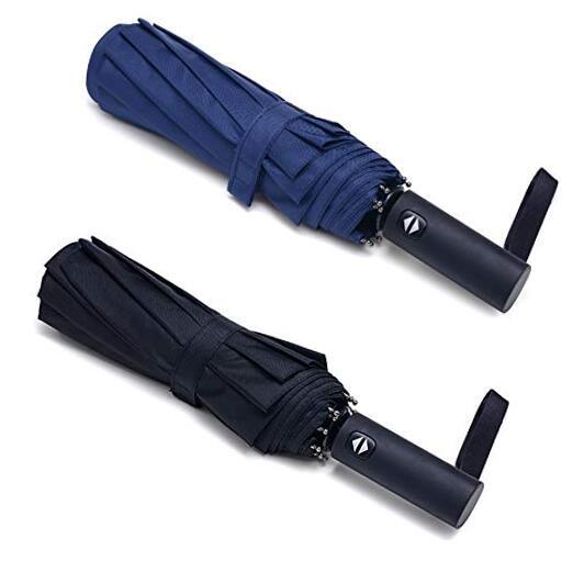 PFFY 2-Pack Windproof Auto Travel Umbrella Black + Blue 46 Inch 10 Ribs