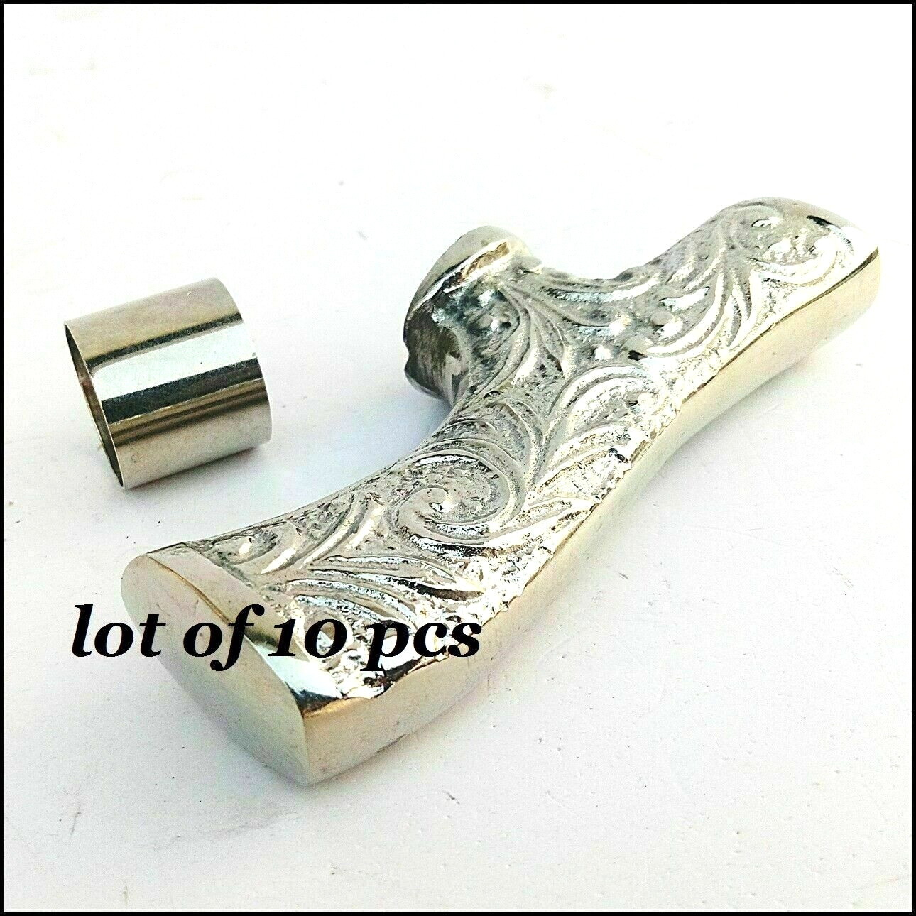 brass Silver Victorian Solid Brass head Handle On… - image 1
