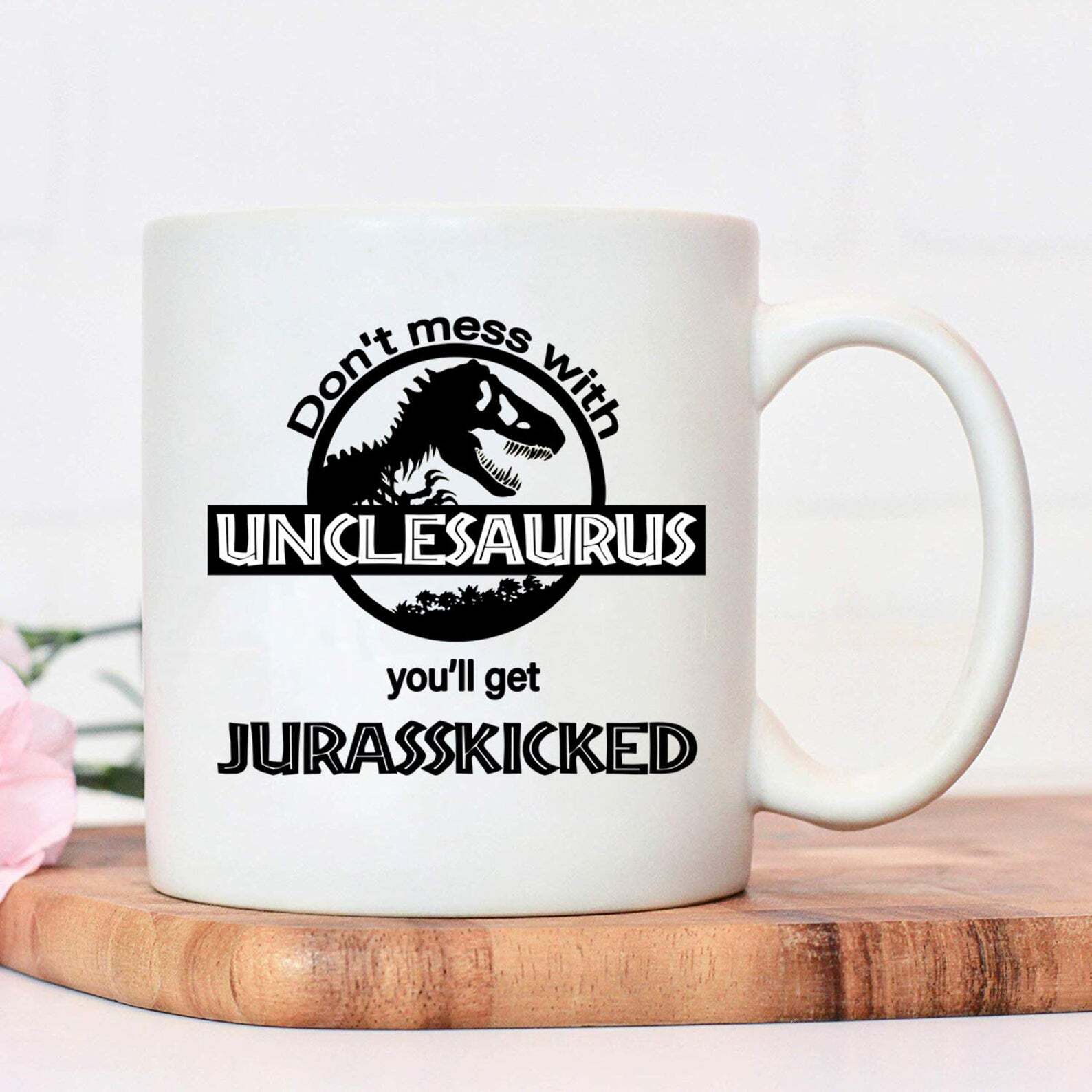 Personalised White Ceramic Mug 10oz Unclesaurus Mug Gift For Uncle Mens Gift