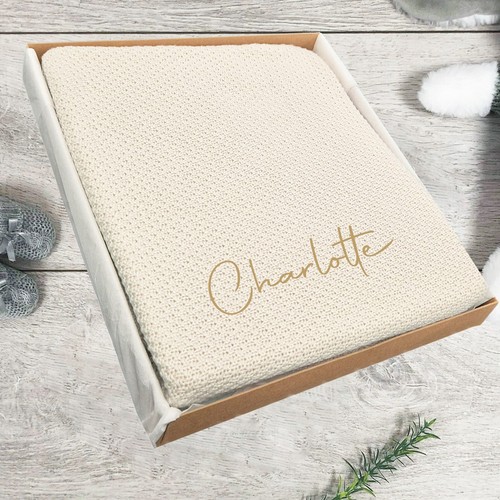 Personalised Baby Bamboo Knitted Blanket Soft Natural Breathable Blanket Wrap - Picture 7 of 13