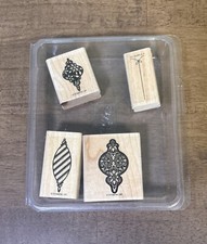 Stampin Up Tree Trimmings Set of 4 Wood Mount Ornaments Holiday