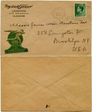 GB 1936 FLOWERS MERCURY TELEGRAPH PRINTED REATE to USA LEIGHTON KE8 1/2d GLASGOW