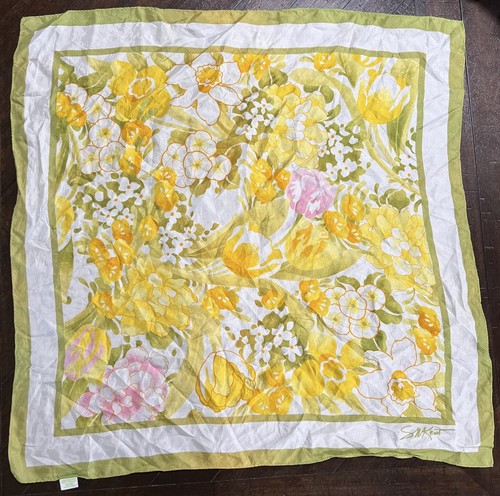 Vintage Avon Burst of Spring Floral Scarf Signed SM Kent 1970s 26” - Picture 2 of 2